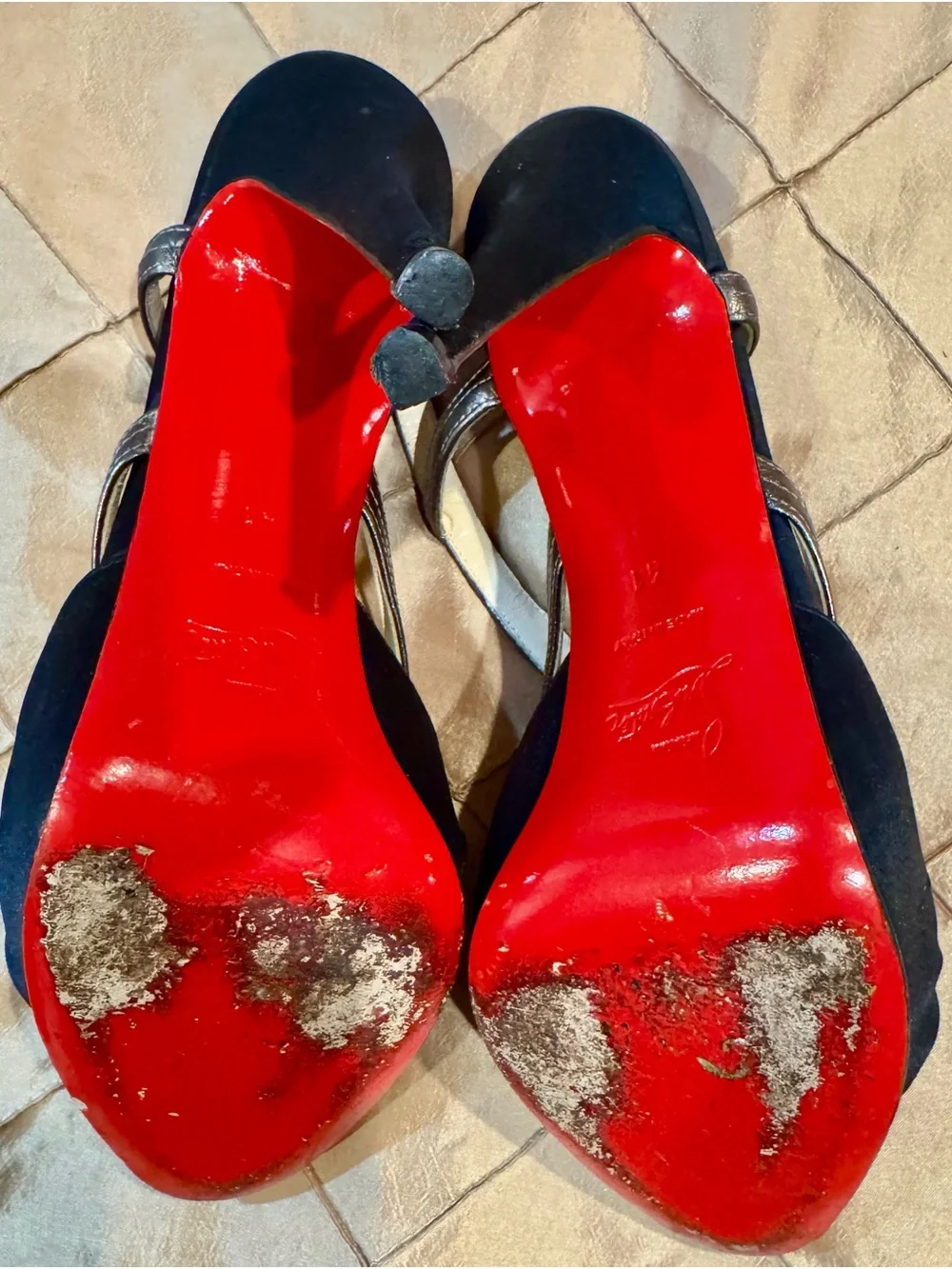 Christian Louboutin Black and Bronze Peep-Toe Slingback Heels